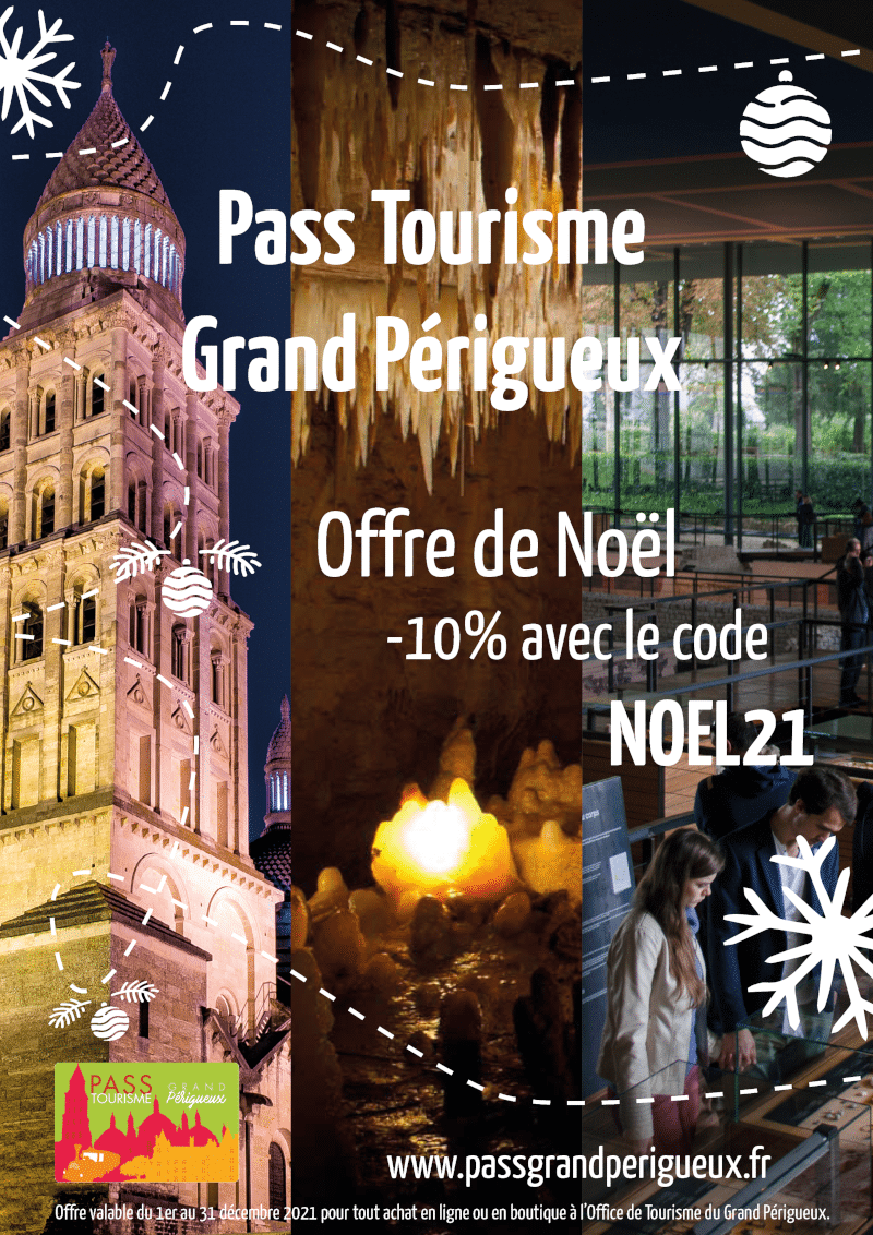 Affiche de promotion d'une offre de noel pour le pass tourisme du grand périgueux