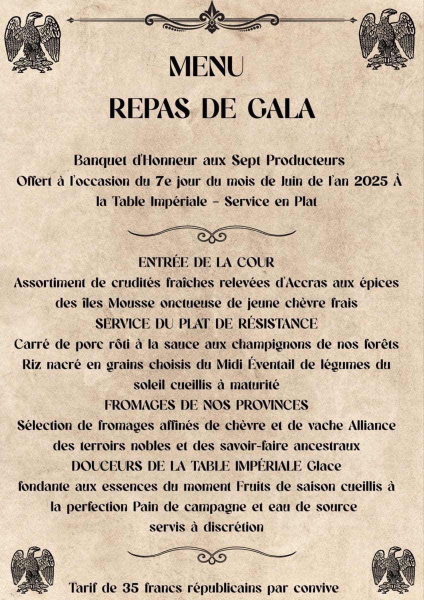 Menu du Repas de Gala